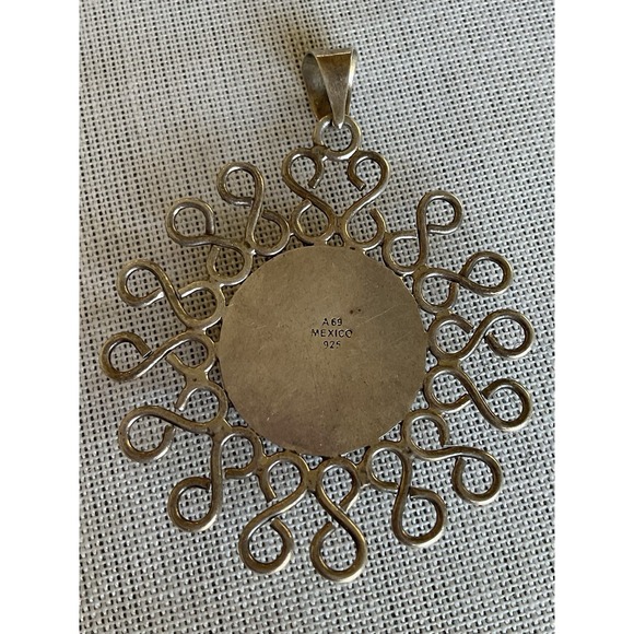 Mexico 925 Sterling Silver Round Black Onyx Pendant Ornate Vintage - Picture 3 of 6